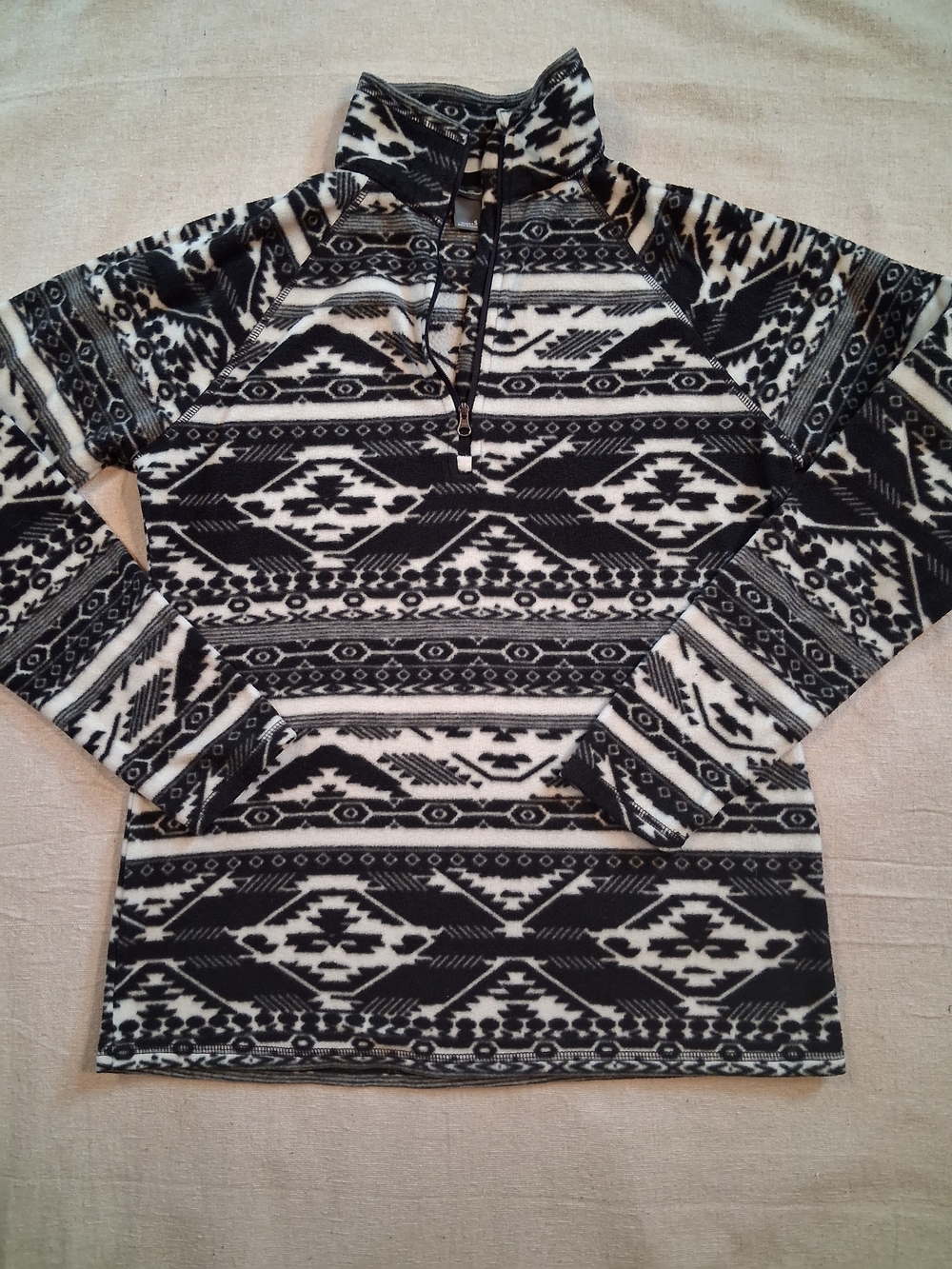 Eddie Bauer Black & White Print Quarter-Zip Pullover Womwn's Size Small